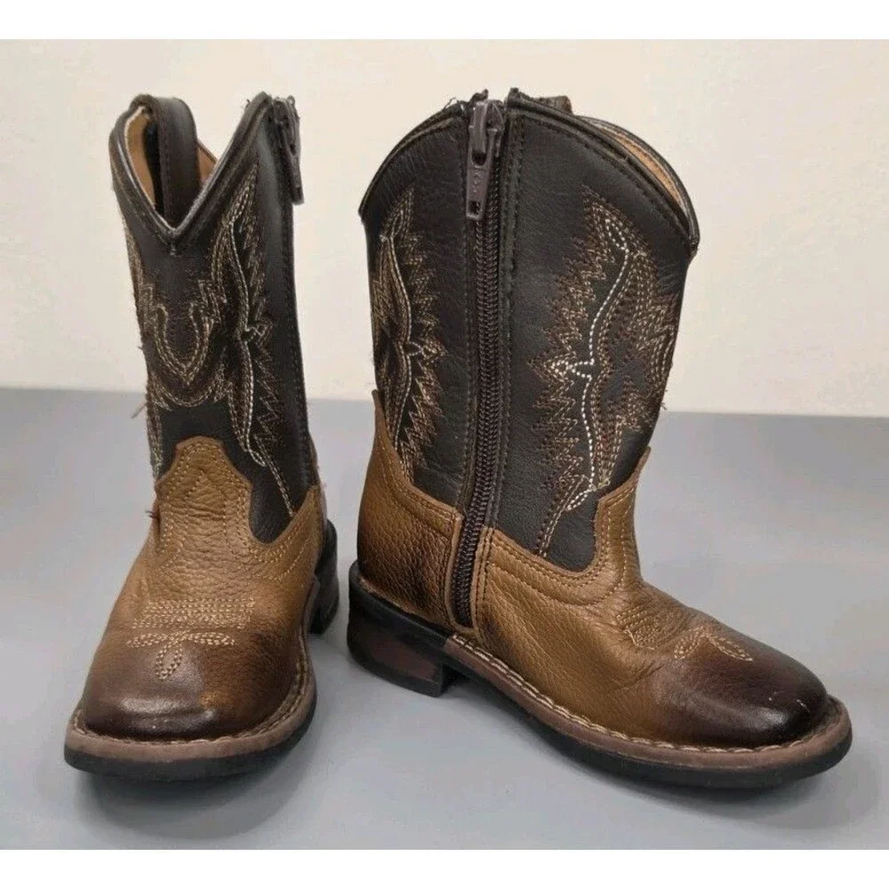 JB Dillon Toddler Boys Boots Size 6 Square Toe Leather Western Rodeo